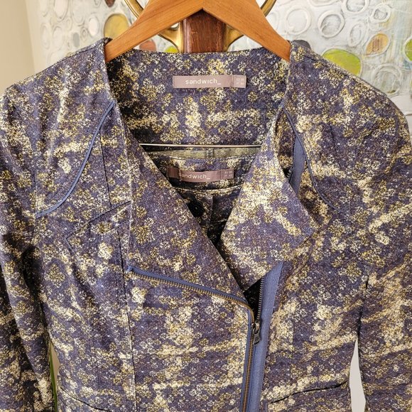 Sandwich Steel Blue and Cream Abstract Print Jacket EU 36/US 6 - Picture 15 of 16